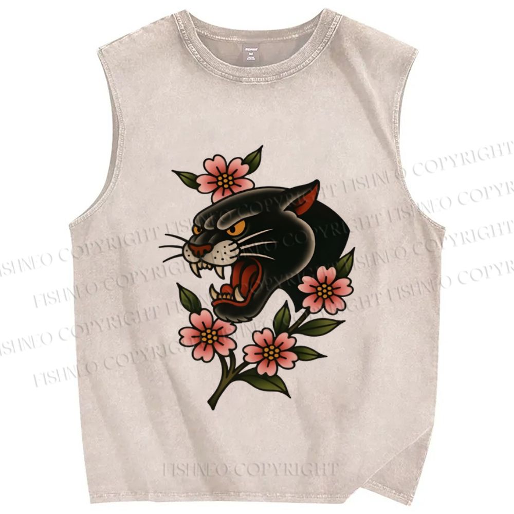 Unisex Old School Leopard Printed Washed Tank Top