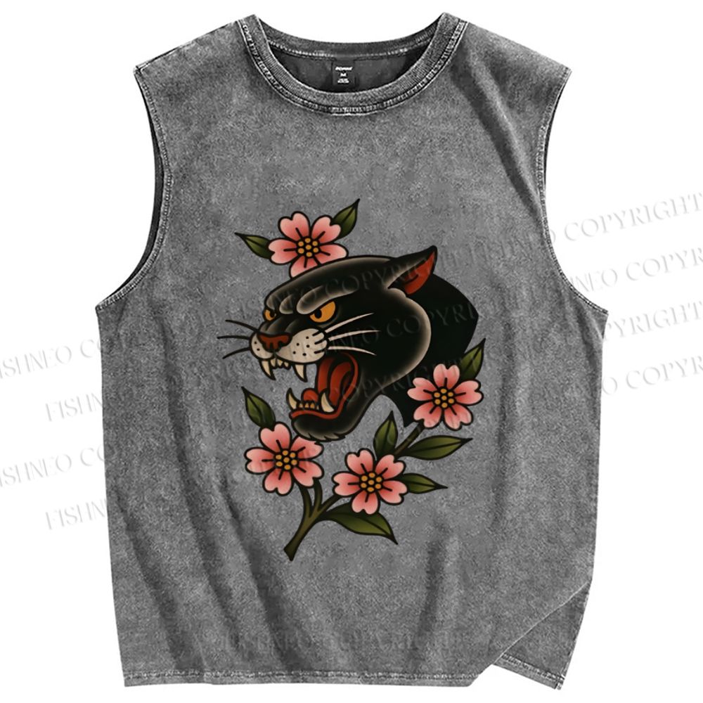 Unisex Old School Leopard Printed Washed Tank Top