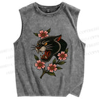 Unisex Old School Leopard Printed Washed Tank Top