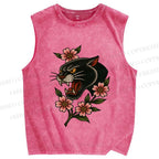 Unisex Old School Leopard Printed Washed Tank Top