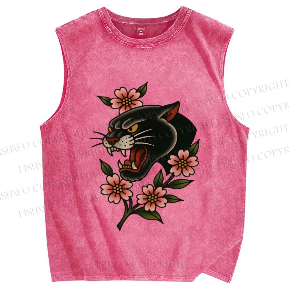 Unisex Old School Leopard Printed Washed Tank Top