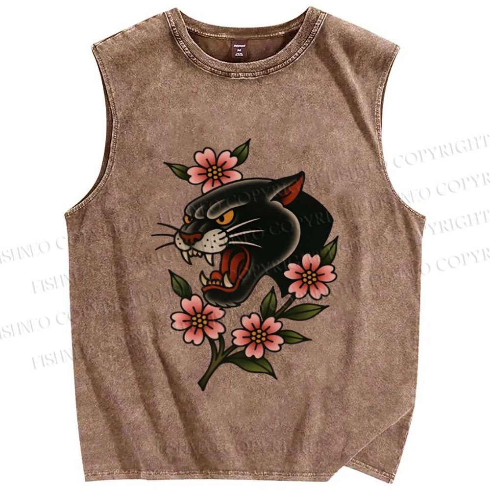 Unisex Old School Leopard Printed Washed Tank Top