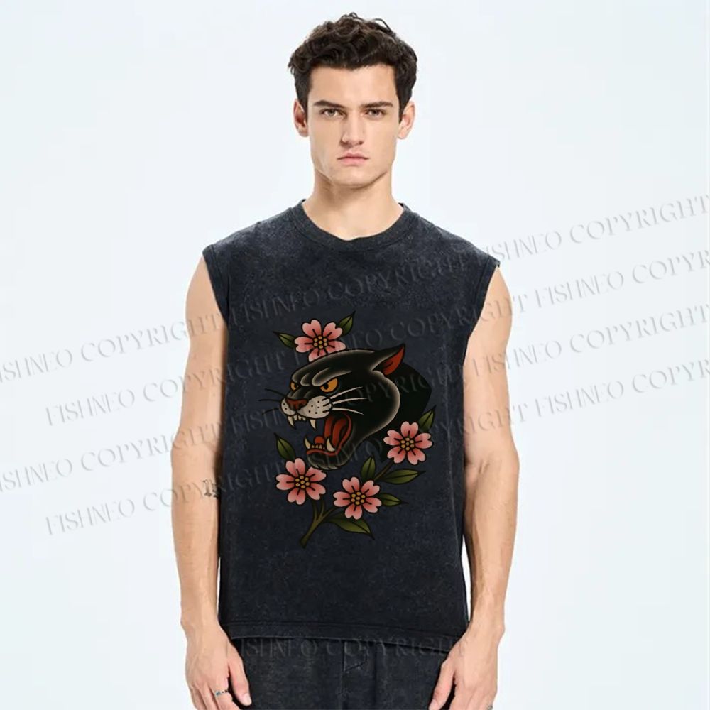 Unisex Old School Leopard Printed Washed Tank Top