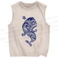 Unisex Vintage Blue Whale Printed Washed Tank Top