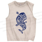 Unisex Vintage Blue Whale Printed Washed Tank Top