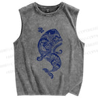 Unisex Vintage Blue Whale Printed Washed Tank Top