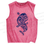 Unisex Vintage Blue Whale Printed Washed Tank Top