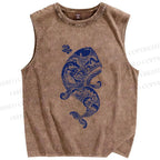 Unisex Vintage Blue Whale Printed Washed Tank Top