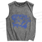Unisex Vintage Smoking Wolf Printed Washed Tank Top