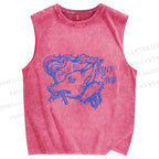 Unisex Vintage Smoking Wolf Printed Washed Tank Top