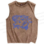Unisex Vintage Smoking Wolf Printed Washed Tank Top
