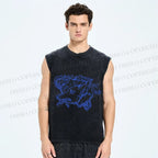 Unisex Vintage Smoking Wolf Printed Washed Tank Top
