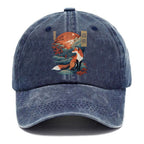 Japanese Kitsune Fox Sakura Washed Cap