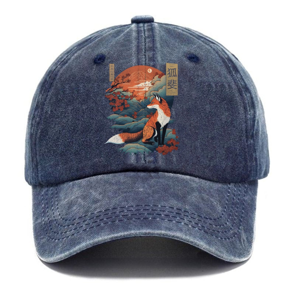 Japanese Kitsune Fox Sakura Washed Cap