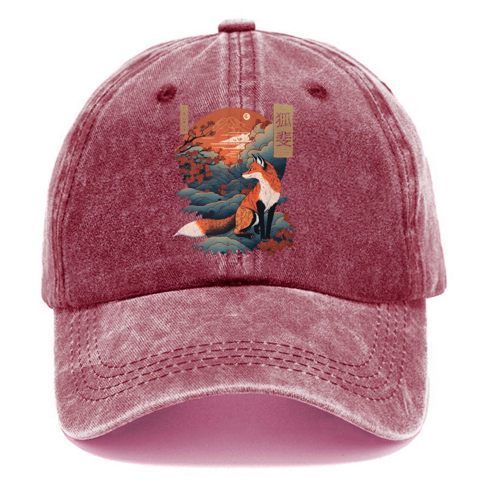 Japanese Kitsune Fox Sakura Washed Cap