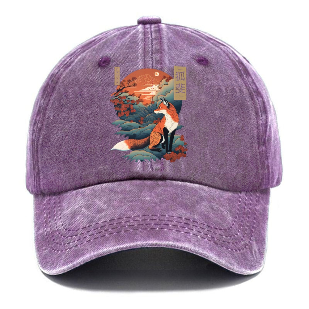 Japanese Kitsune Fox Sakura Washed Cap