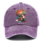 Japanese Kitsune Fox Sakura Washed Cap