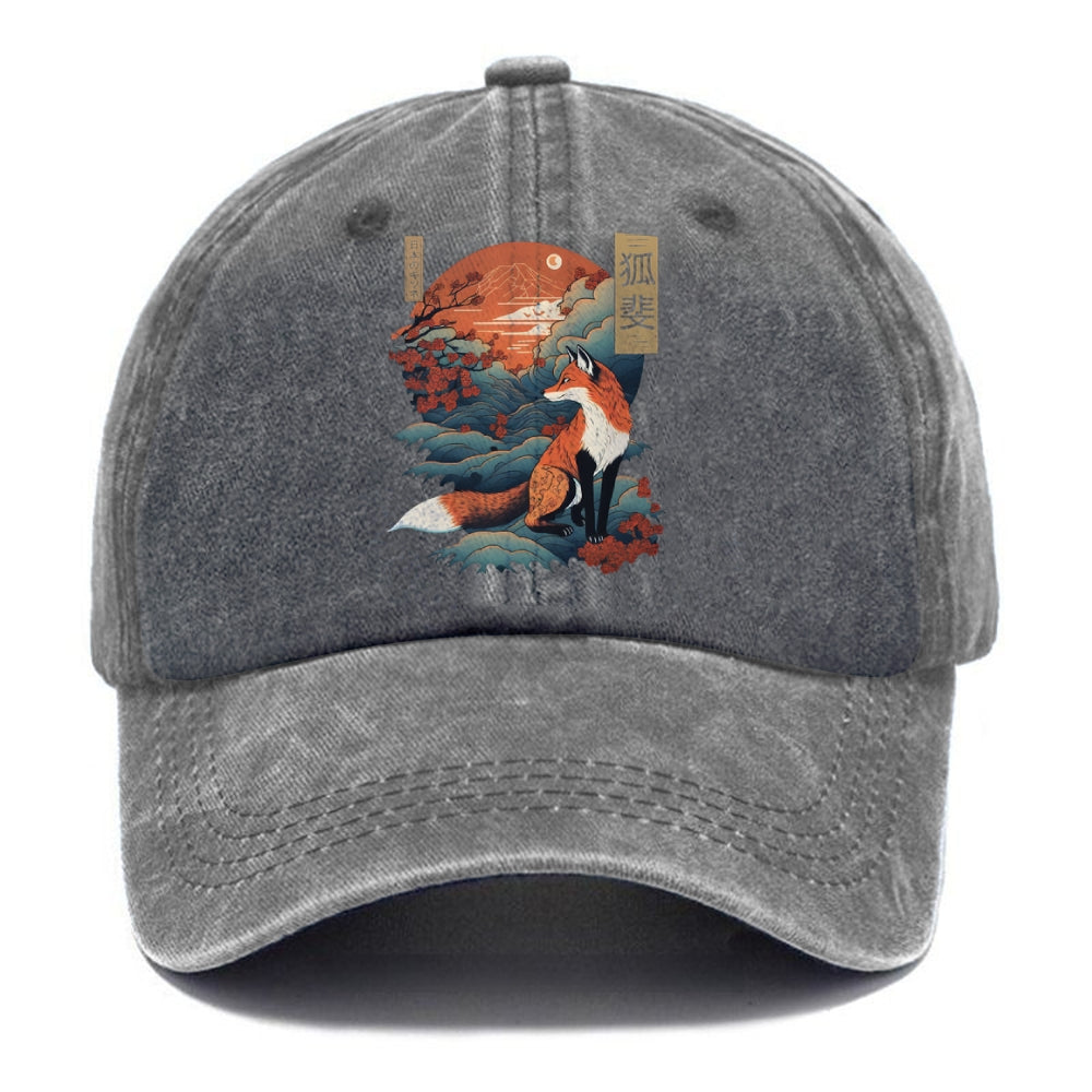 Japanese Kitsune Fox Sakura Washed Cap