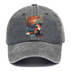 Japanese Kitsune Fox Sakura Washed Cap