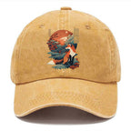 Japanese Kitsune Fox Sakura Washed Cap