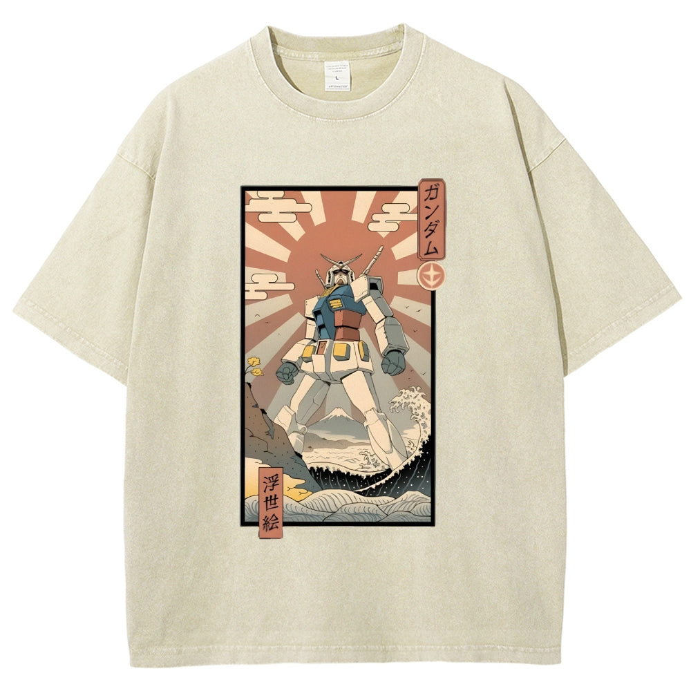 Ukiyo-e Big battle robot Gandam Vintage Washed T-shirt