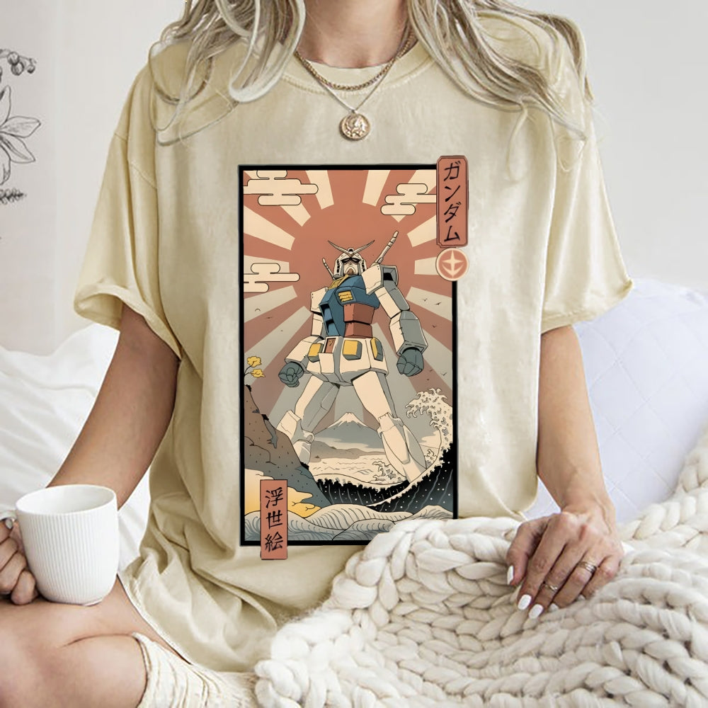 Ukiyo-e Big battle robot Gandam Vintage Washed T-shirt