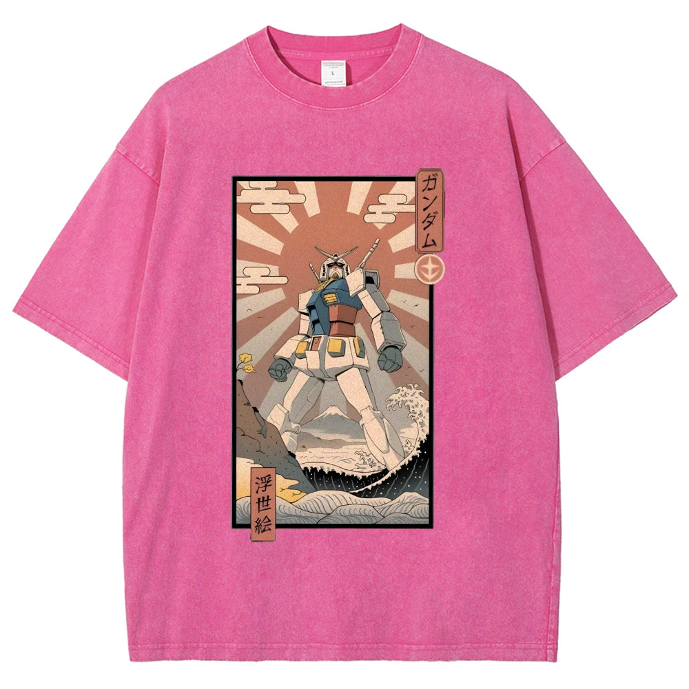 Ukiyo-e Big battle robot Gandam Vintage Washed T-shirt