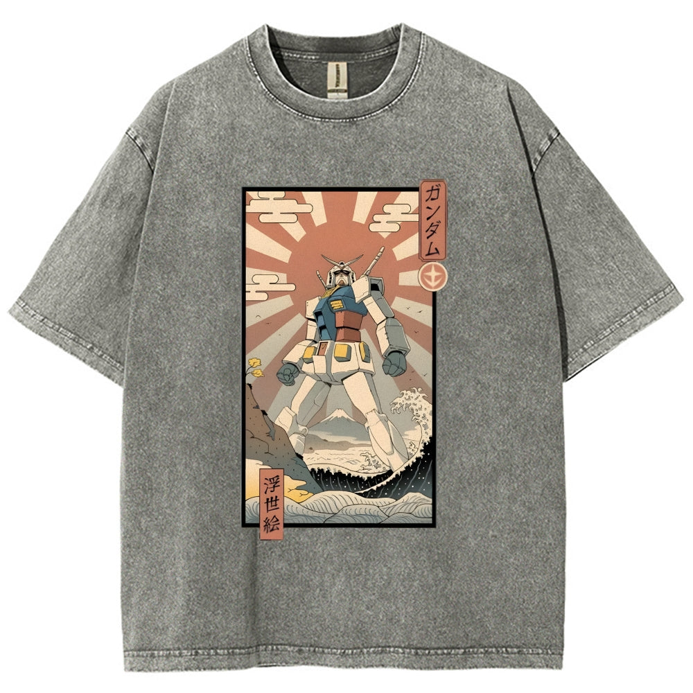 Ukiyo-e Big battle robot Gandam Vintage Washed T-shirt