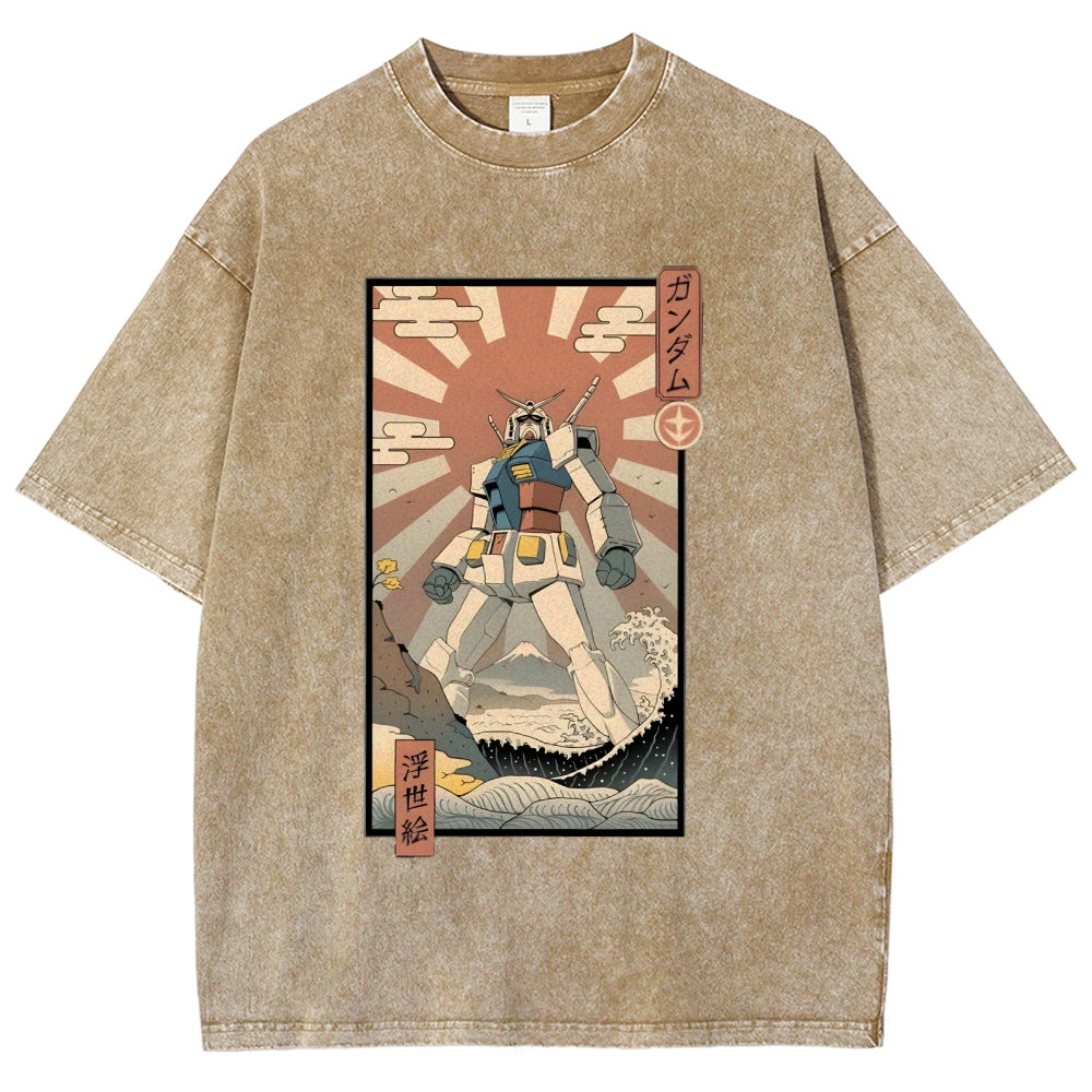 Ukiyo-e Big battle robot Gandam Vintage Washed T-shirt