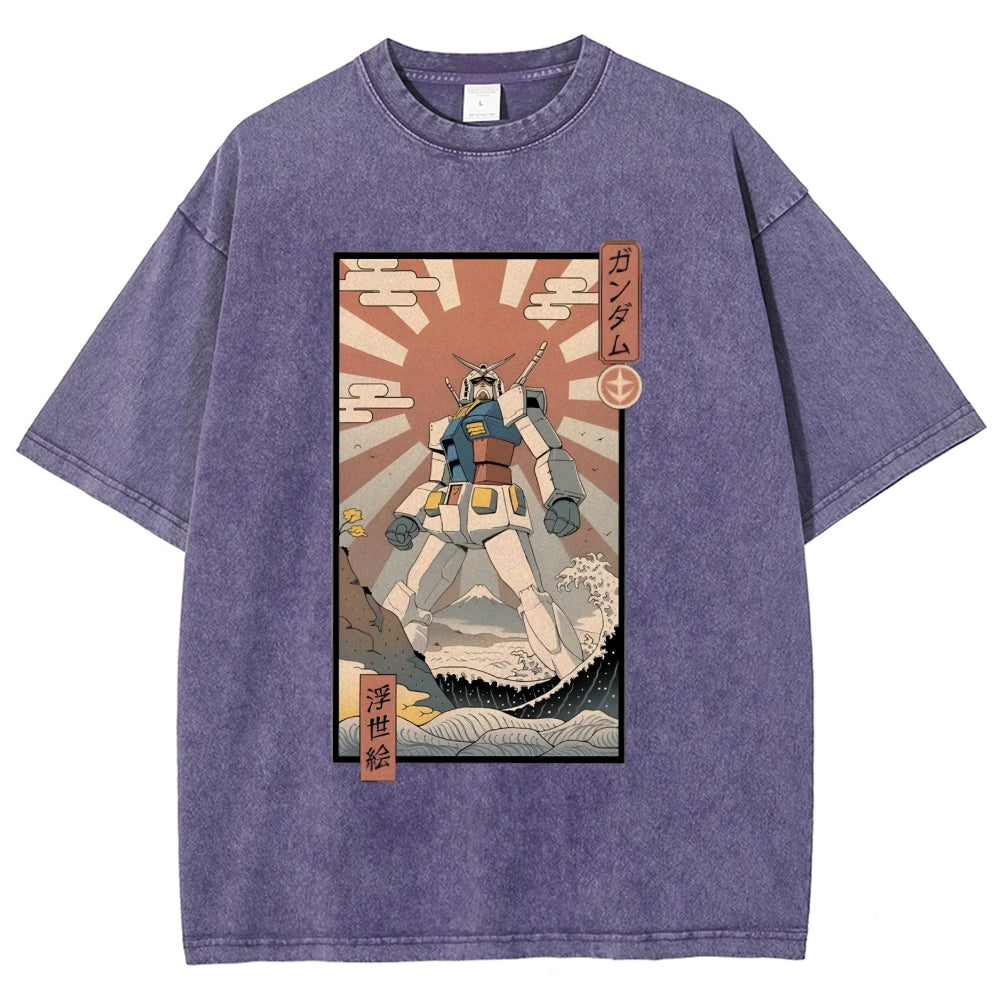 Ukiyo-e Big battle robot Gandam Vintage Washed T-shirt
