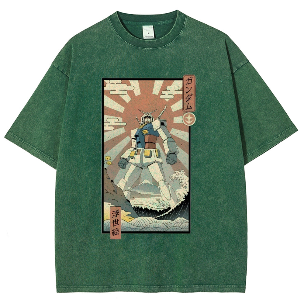 Ukiyo-e Big battle robot Gandam Vintage Washed T-shirt