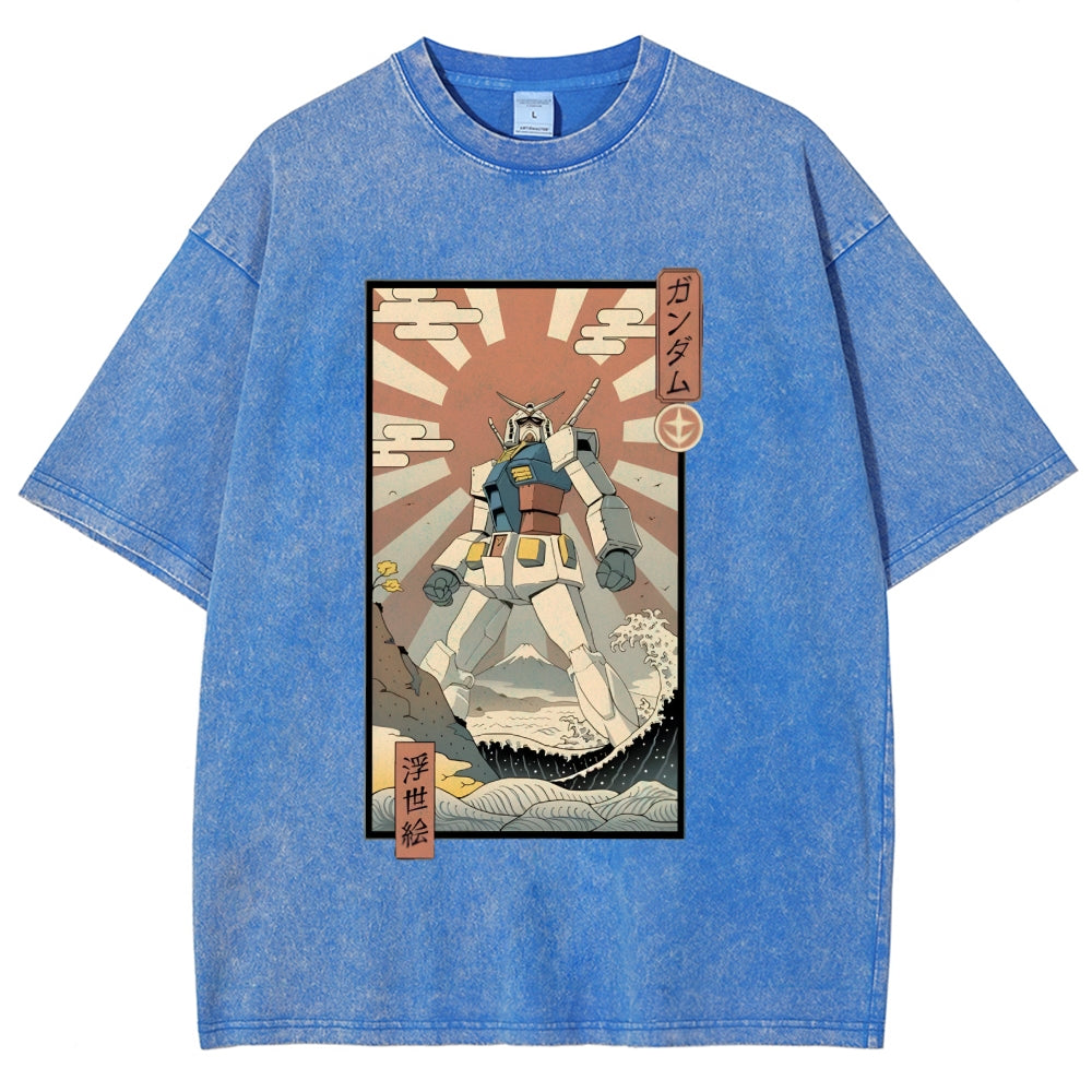 Ukiyo-e Big battle robot Gandam Vintage Washed T-shirt