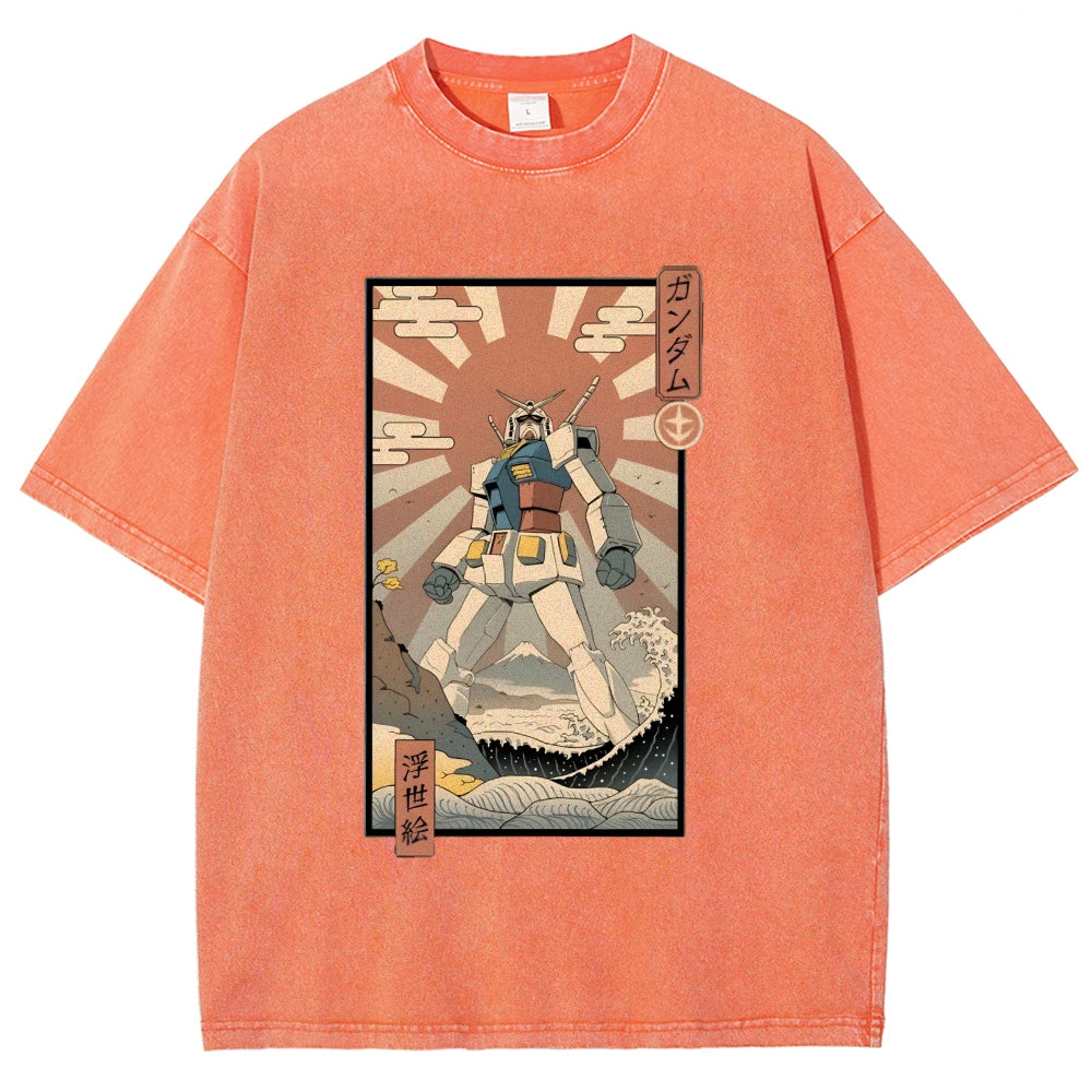 Ukiyo-e Big battle robot Gandam Vintage Washed T-shirt