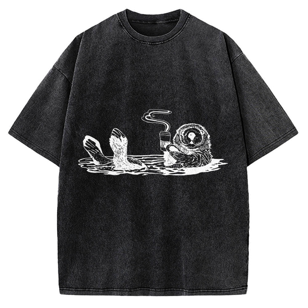 Funny Coffee Otter Vintage Washed T-shirt