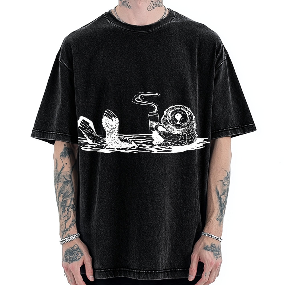 Funny Coffee Otter Vintage Washed T-shirt