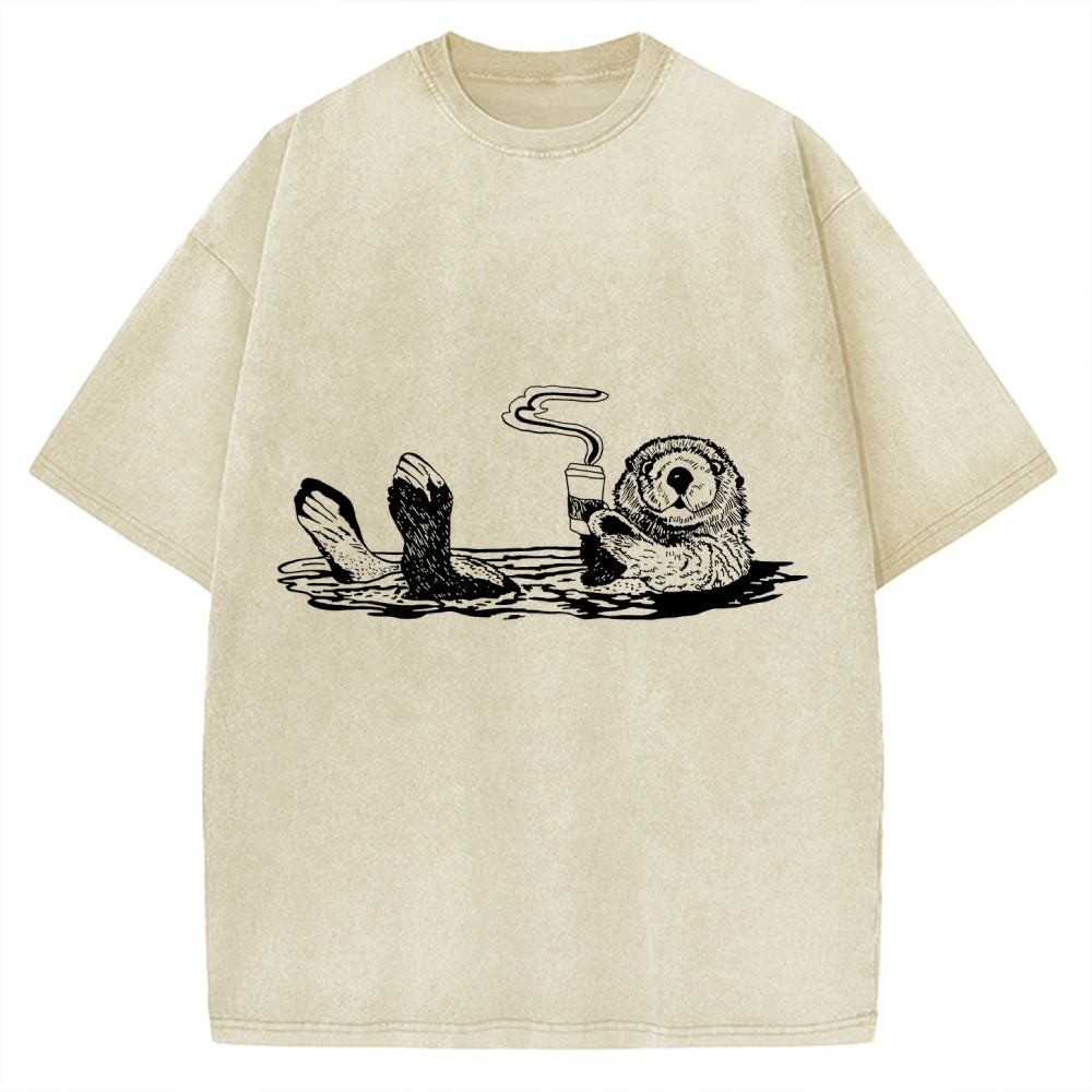 Funny Coffee Otter Vintage Washed T-shirt