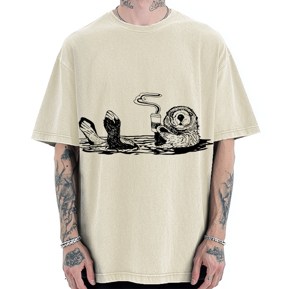 Funny Coffee Otter Vintage Washed T-shirt