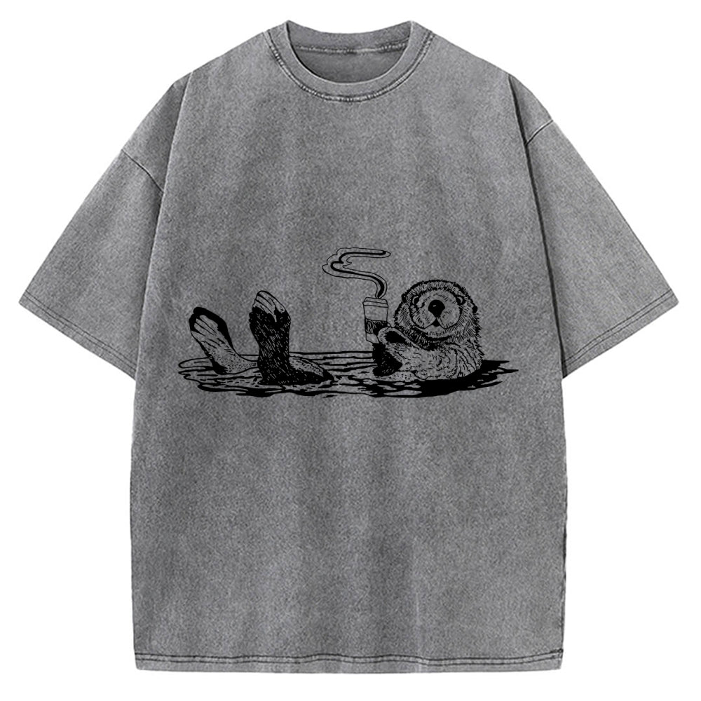 Funny Coffee Otter Vintage Washed T-shirt