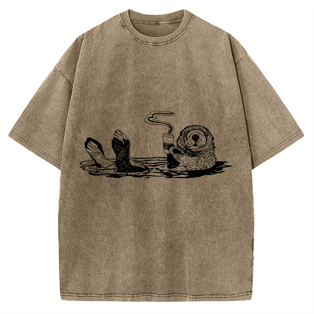 Funny Coffee Otter Vintage Washed T-shirt