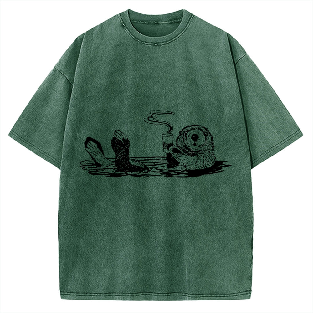 Funny Coffee Otter Vintage Washed T-shirt