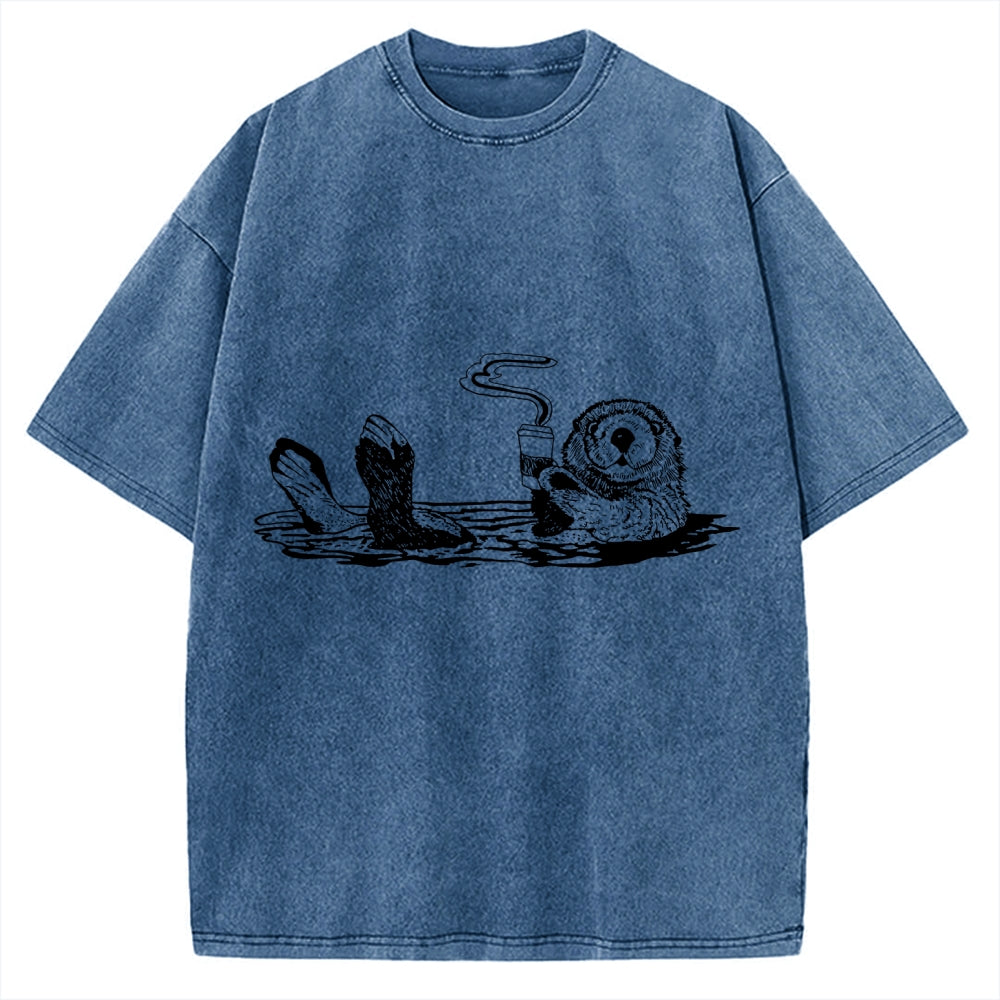 Funny Coffee Otter Vintage Washed T-shirt