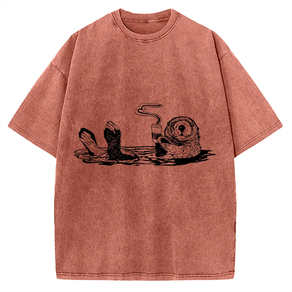 Funny Coffee Otter Vintage Washed T-shirt