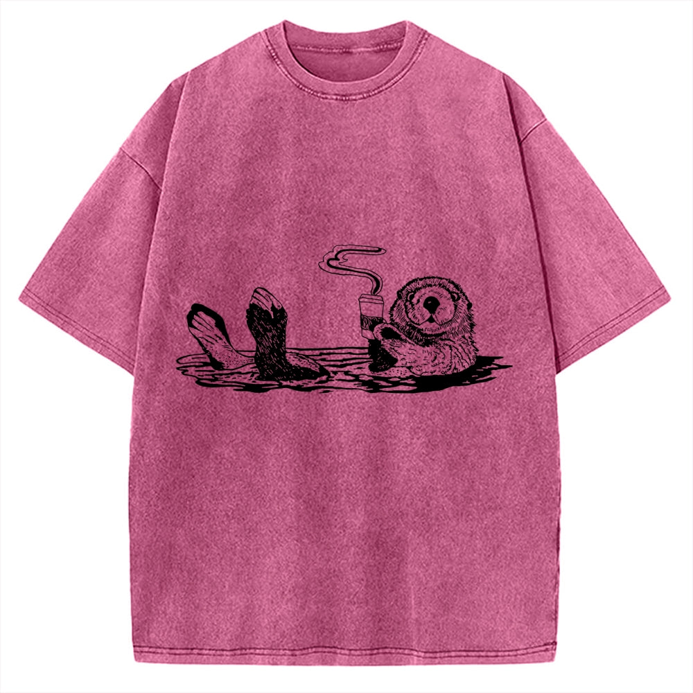 Funny Coffee Otter Vintage Washed T-shirt