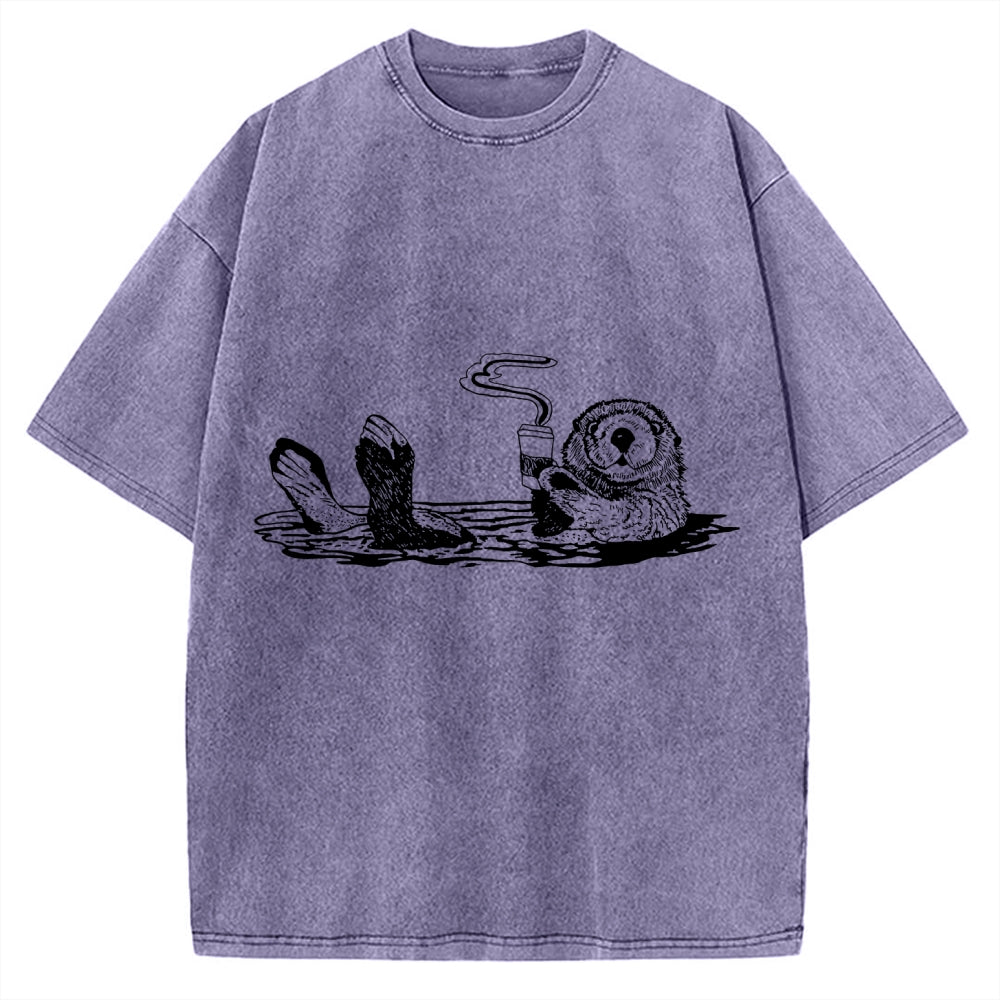 Funny Coffee Otter Vintage Washed T-shirt