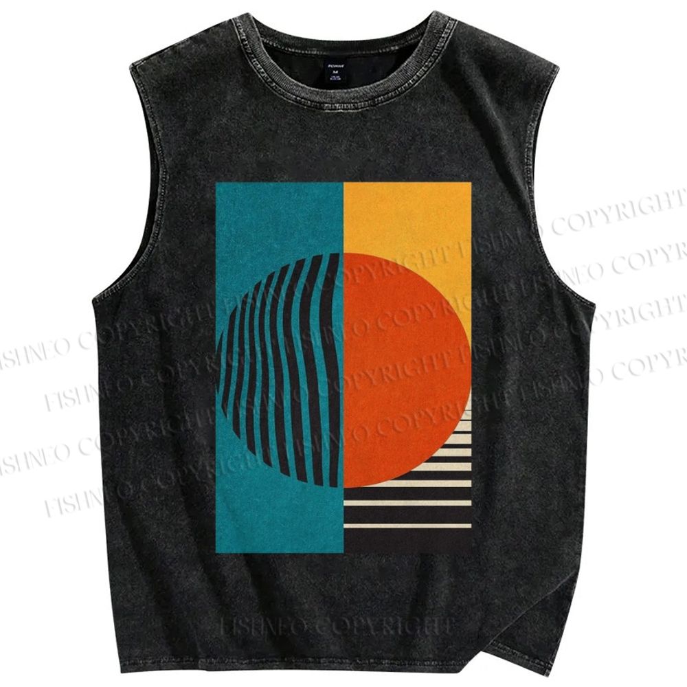 Unisex Artistic Geometry Printed Washed Tank Top