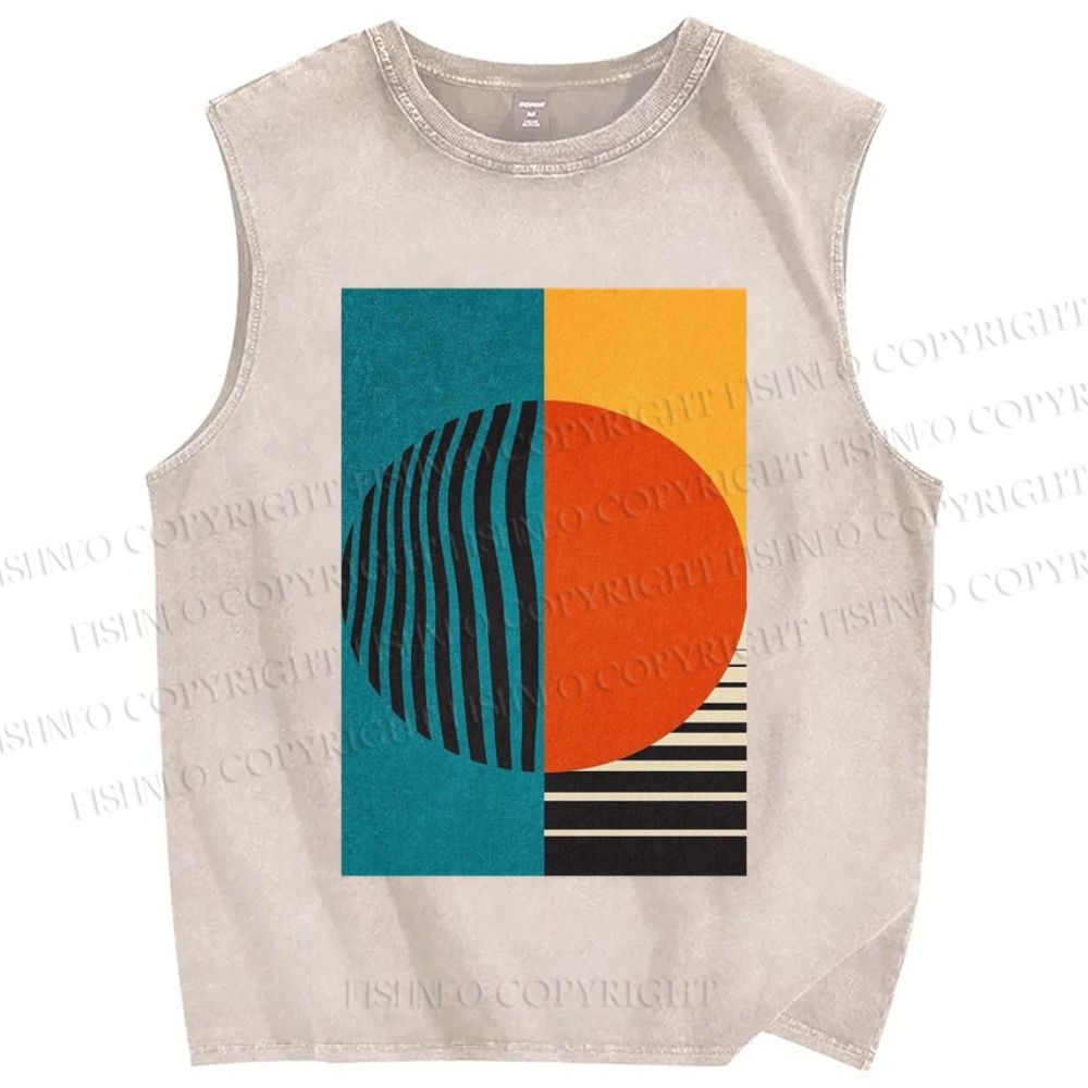 Unisex Artistic Geometry Printed Washed Tank Top
