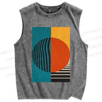 Unisex Artistic Geometry Printed Washed Tank Top