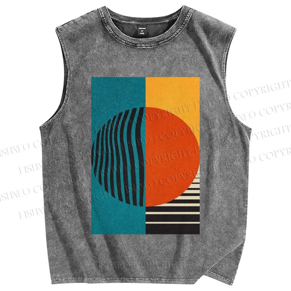 Unisex Artistic Geometry Printed Washed Tank Top