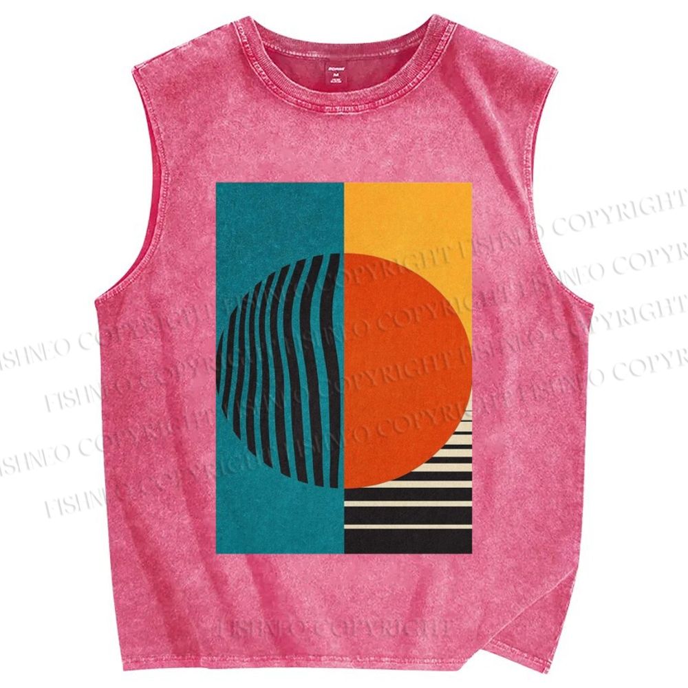 Unisex Artistic Geometry Printed Washed Tank Top