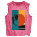 Unisex Artistic Geometry Printed Washed Tank Top